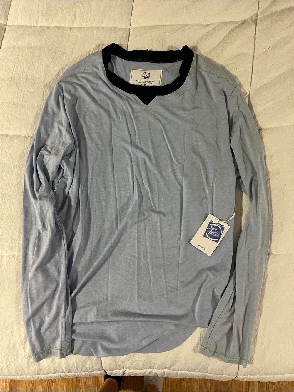 SUNCOO Light Blue Long Sleeve Shirt with Black Contrast Neck